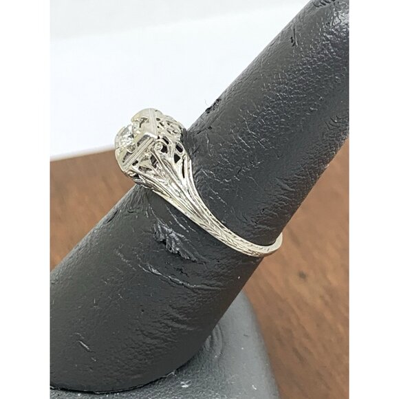 18k White Gold Filigree Diamond Ring 0.25 Carat Antique Estate Jewelry Size 7 - Picture 8 of 16